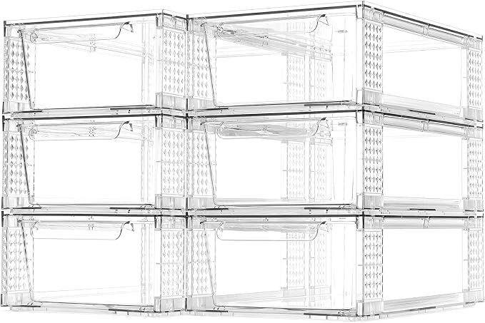 6 Pack Clear Stackable Storage Drawers, 3.95" H Easily Assemble Acrylic Organizer Bins - Multi-Use for Make up, Closet, Pantry, Bathroom, Medicine, Kitchen Cabinet & Undersink Organization by Zero+Zoo