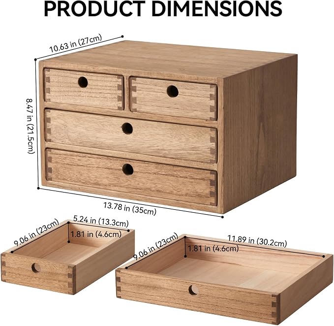 KIRIGEN Wood Desk Organizer with 4 Drawers, Desktop Storage, Brown 34-DBR | 3-Tier Solid Wood Cabinet Holds Letter-Size Paper, Mail, Makeup, Crafts, and Home Office Supplies, Fully Assembled - Image 3