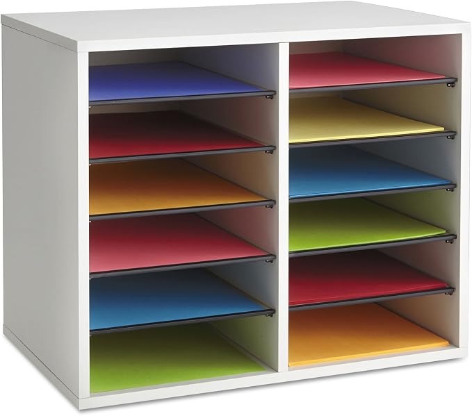 Safco Literature Organizer, 12 Compartments, Office and Classroom Mailbox with Adjustable Shelves, Wood Paper and Mail Sorter, Gray - Image 8