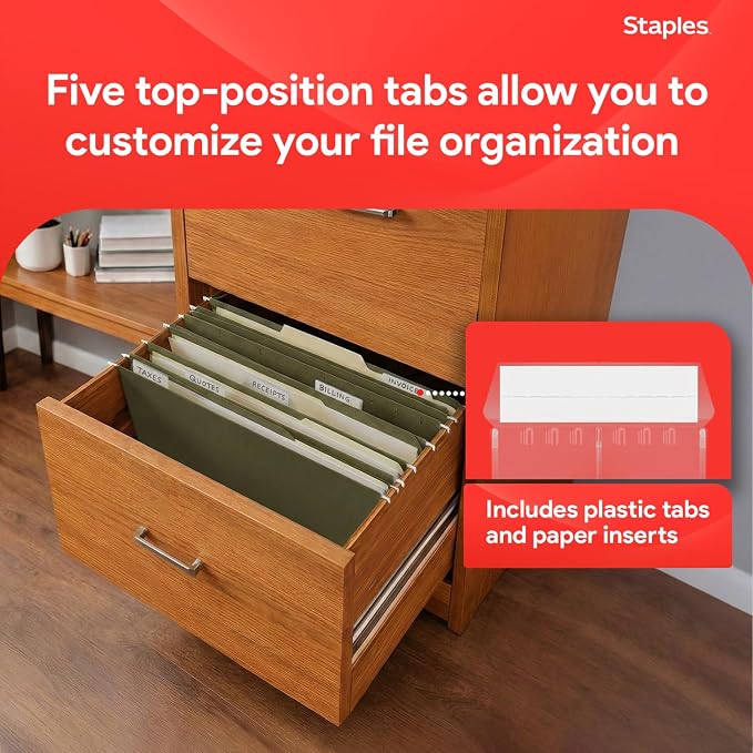 Staples 95% Recycled Hanging File Folder, 1/5-Cut Tab, Legal Size, Standard Green, 50/Box (ST490853/490853) | Reinforced top for durability; organizes documents in standard-size drawers. - Image 5