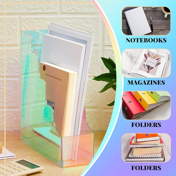 Engrowtic 2 Pcs Iridescent Acrylic Magazine File Holders, Water Ripples Vertical File Organizer, Colorful Acrylic Folder Organizers for Desk Office Classroom Decor Document Storage Back to School - Image 4