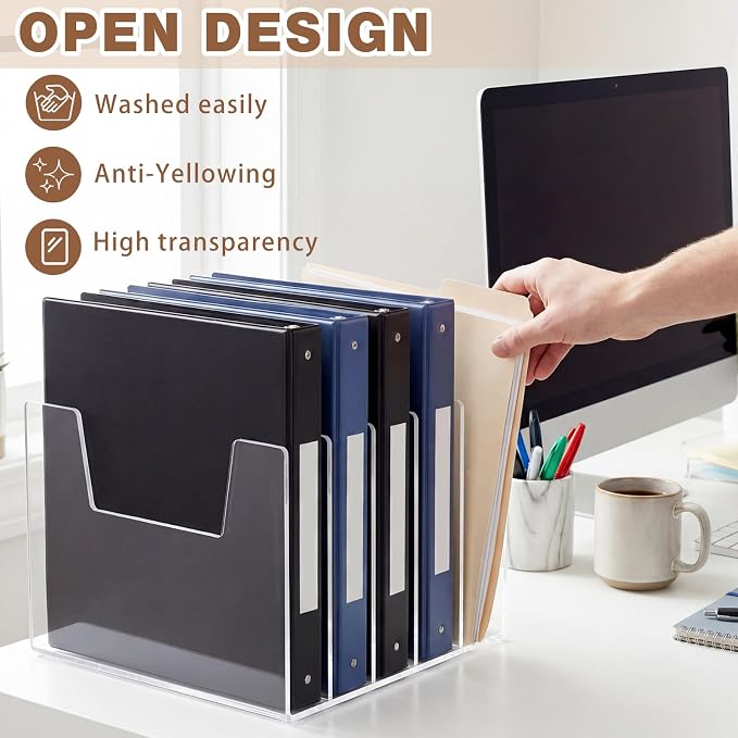 2 Pack 5 Section Clear Acrylic Desktop File Organizer Vertical File Sorter 4mm Thick, Large Capacity Upright Magazine Organizer, Book Paper, Notebooks, Envelopes, Mail Holder - Image 3