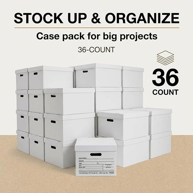 BOX USA File Boxes with Lids and Handles (36-Pack) - File Storage Boxes for Office Supplies, Book Storage, Moving, and Packaging, Fits Letter and Legal Paper, Removable Lid - Image 6
