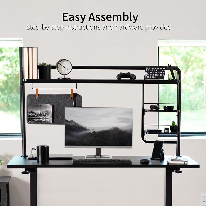 VIVO Black Clamp-on 50 inch Desktop Shelving System, DESK-SHELF55A | Raised Accessory Storage Shelves, Magnetic Memo Board Desk Organizer, Shelving for Sit Stand Workstation - Image 8
