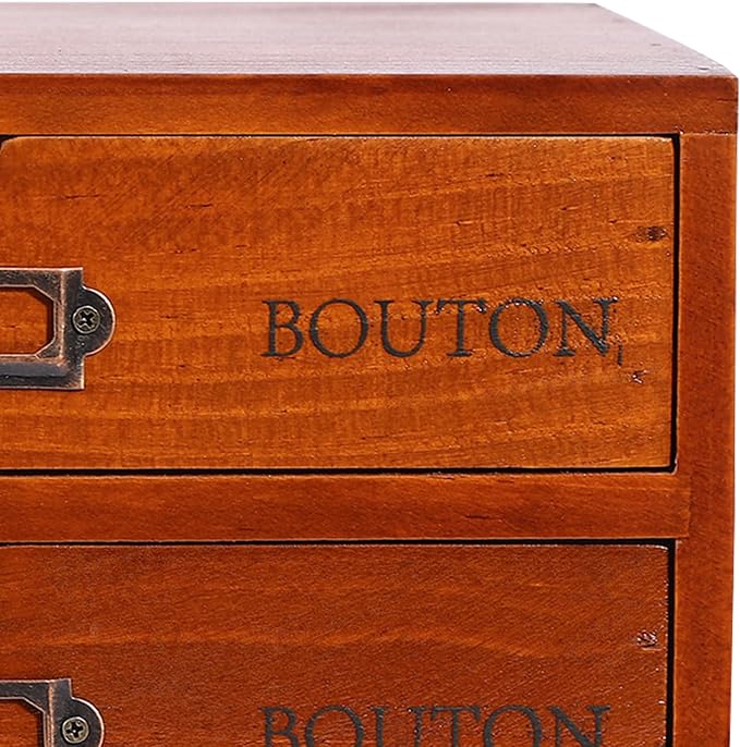 Wooden Desktop Organizer, 5PCS Retro Storage Cabinet Box with Drawers, Mini Tabletop Craft Box Cosmetic Storage Drawer, Portable Desk Letter Mail Sorter for Office Home (Brown) - Image 5