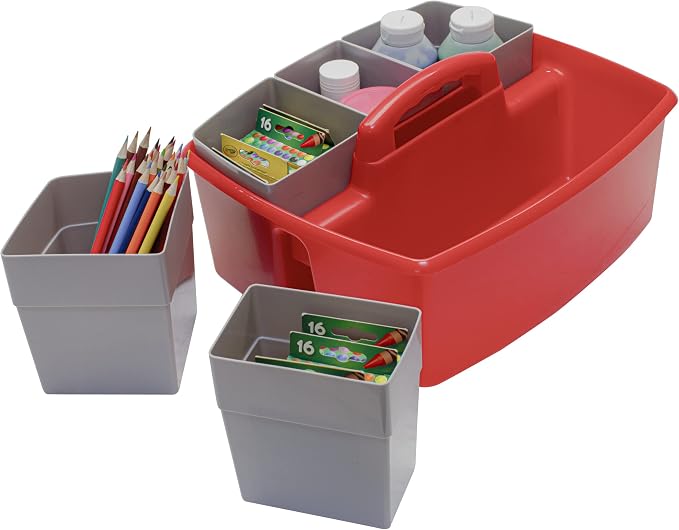 Storex Large Classroom Caddy with Cups, 13 x 11 x 6.575 Inches, Red, Case of 2 (00981U02C) - Image 8
