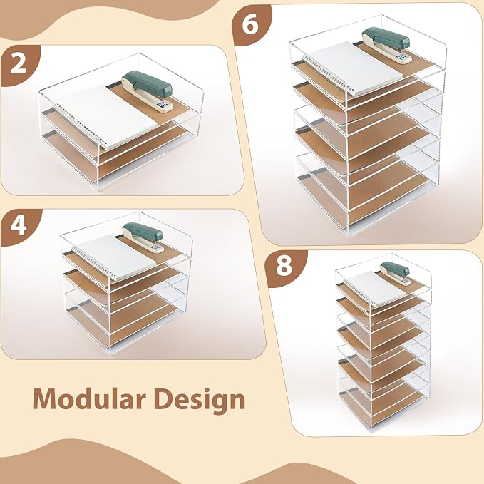 4 Pack Acrylic Paper Tray Organizer for Desk Clear File Organizer,Acrylic Desk Organizers and Accessories Sorter,Perfect for File Paper, Ipad, Letter, A4 Office File, Books, Notes. - Image 2