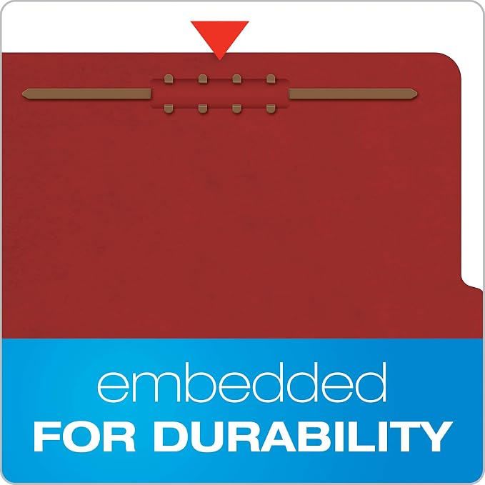 Pendaflex Recycled Classification File Folders, 1 Divider, 2" Embedded Fasteners, 2/5 Tab Cut, Letter Size, Red, Box of 10 (23775R) - Image 3
