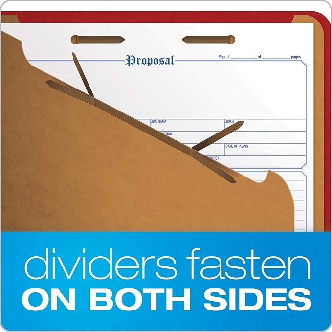 Pendaflex Pressboard Classification File Folders, 3 Dividers, 2" Embedded Fasteners, 2/5 Tab Cut, Letter Size, Bright Red, Box of 10 - Image 4