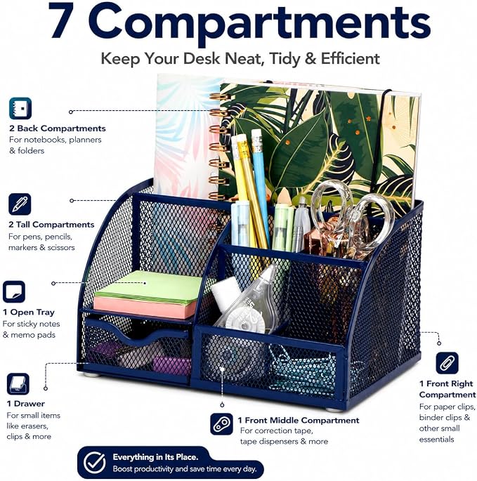 Exerz Desk Organizer/Mesh Desk Tidy/Pen Holder/Multifunctional Organizer EX348 | Compact Desktop Storage For Notes Scissors Clips Rulers Diaries Study Tools And Small Home Essentials - Image 6