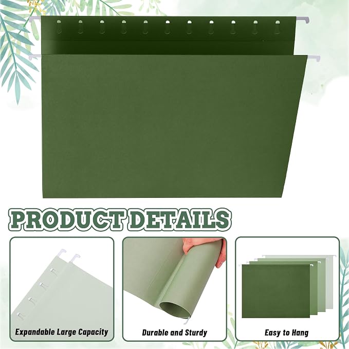 Whaline 36 Pack Sage Green Hanging File Folders Letter Size 4 Colors Green File Pockets with Tab for Home Office Classroom Supplies, 9.2 x 12.8 Inch - Image 3