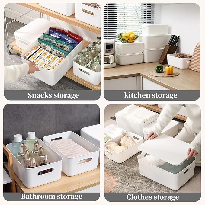 Ytteve White 2-Pack Large Plastic Storage Bins with Handles, 14.2" x 10" x 6.3" Organizer Containers for Closet, Shelves, Drawers, Office & Classroom - Image 4