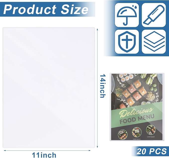 20 Pcs 11x14 Inch PVC Rigid Print Protectors, Heavy Duty Hard Plastic Poster Sleeves for Prints, Magazines, Photos & Paper, Ideal Rigid Menu Covers Paper Page Protectors - Image 2