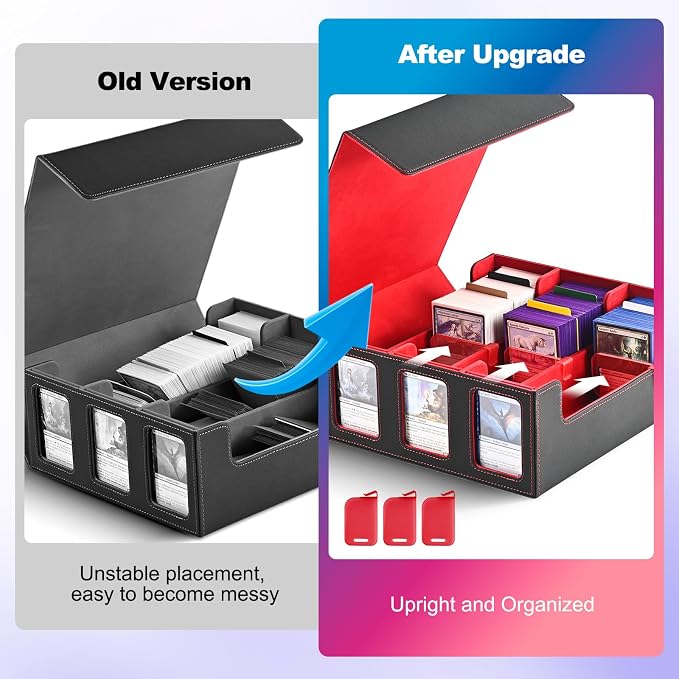 UAONO 3-Row Trading Card Storage Box with Commander Display, Black Red | 1800+ Commander Deck Box for MTG, Bulk Card Case Fits Magic TCG PTCG Sports Cards, 10 Dividers & 3 Stoppers - Image 6