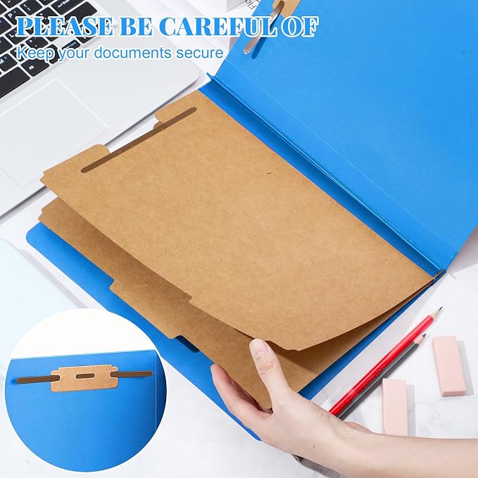 AmazingSpark 24 Pcs Classification Folder Letter Size Bulk 2 Divider Pressboard File Folder with Expansion 2 Prong Fastener Heavy Duty Office File Organizer for School Medical Document(Business Blue) - Image 4