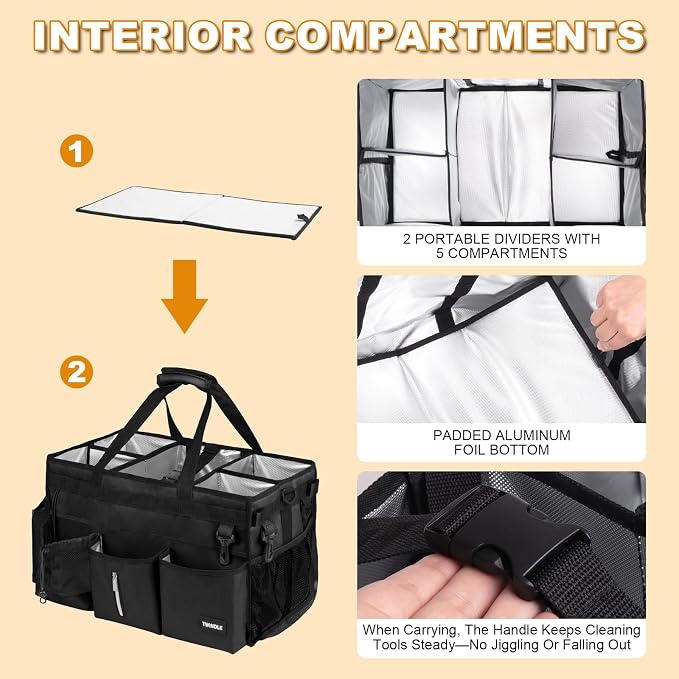 Extra Large Cleaning Caddy Bag with Built-In Support Board, Cleaning Tote Organizer with Removable Divider, Supply Carryall with Adjustable Shoulder Strap and Waist Belt for Cleaners & Housekeeper - Image 5