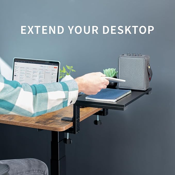 VIVO Clamp-on 15 inch Desk Extension Shelf for Gaming Devices, Ergonomic Computer Monitor and Laptop Riser, Printer Stand, Versatile with Freestanding Feet Included, Desktop Organizer, DESK-SHELF15B - Image 4