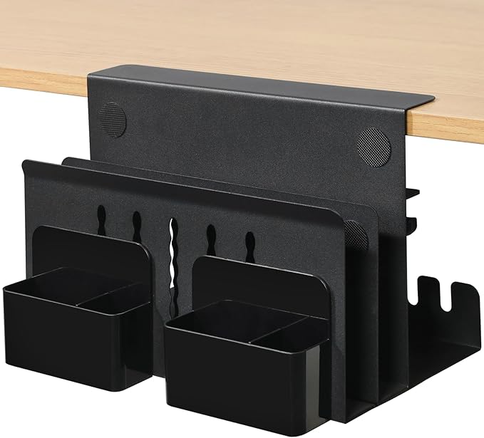 MAXECHO Desk Side Storage, Under Desk Laptop Mount, Table Side Hanging File Organizer, No Drill Clamp On Cable Management Tray, Laptop Holder with Magnetic Pen Holder for Office and Home, Load 22 Lbs by MAXECHO