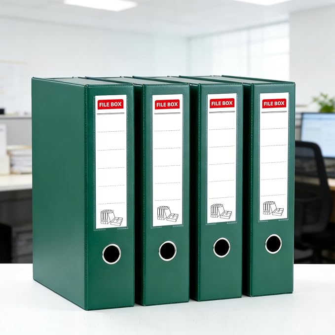Storage File Boxes 4 Pack, Foldable File Box with Clip, 88mm Spine, Green | Archives Cases with Magnetic Closure, Plastic Document File Organizer Storage - Image 6
