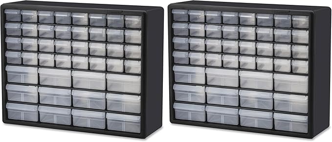 Akro-Mils 44-Drawer Plastic Drawer Storage Cabinet for Garage Organization, Bead Organizer, Building Bricks Storage, Teacher Toolbox, Makeup Organizer, 20" W x 6" D x 16" H, 10144 Black (Pack of 2) by Akro-Mils