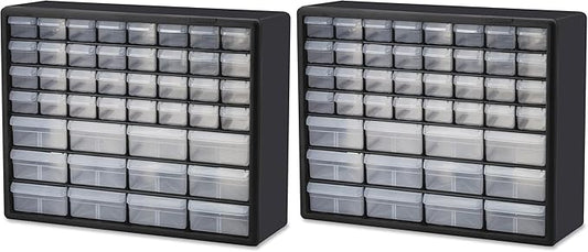 Akro-Mils 44-Drawer Plastic Drawer Storage Cabinet for Garage Organization, Bead Organizer, Building Bricks Storage, Teacher Toolbox, Makeup Organizer, 20" W x 6" D x 16" H, 10144 Black (Pack of 2) by Akro-Mils