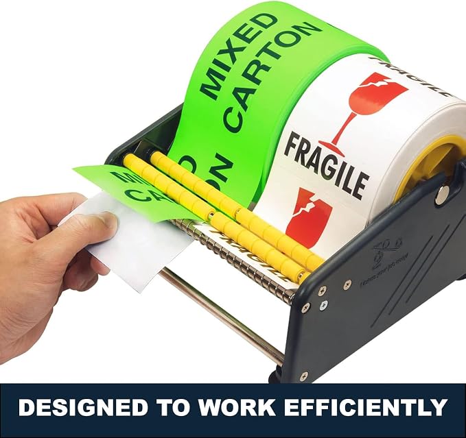 MDJ by Excell Manual Label Sticker Dispenser with 4 Suction Cups Base for Tabletop, Adjustable holder for multiple rolls for Office, Home, School, Warehouse, Easy Peel Off, Fits up to 6.5" Wide Labels - Image 6