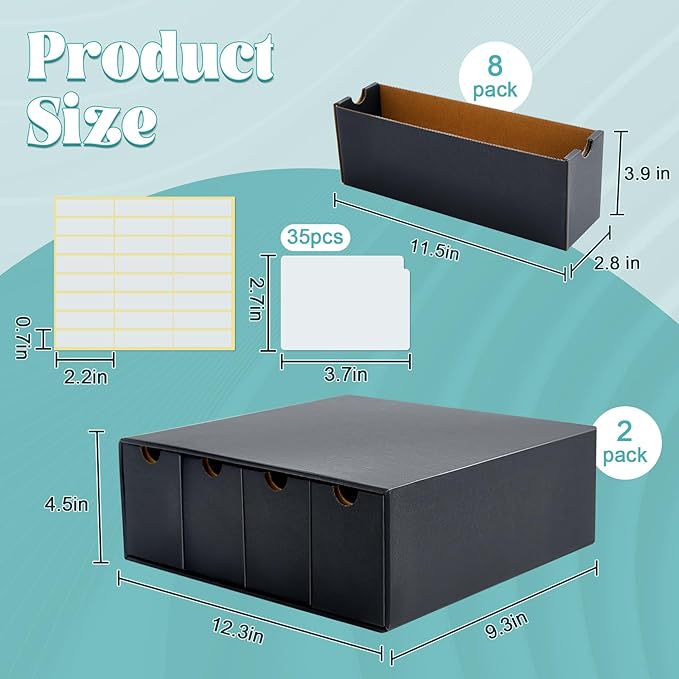 Cholemy Trading Card Storage Box Card Organizer 15000+ with 70 Cardboard Storage Divider, Label Sticker for Collection Compatible with Tcg, Sport Cards(2 Row, 4 in A Row,Black) - Image 2