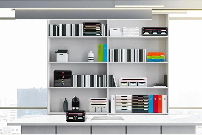 Exacompta Big Box Plus - 5 Drawer Desktop Organizer- 100% Recycled Materials - Fits Letter and A4+ Size Paper - White w/Multicolored Accents- Dimensions13 5/8 x 11 x 10 5/8 - Made in Europe - Image 2