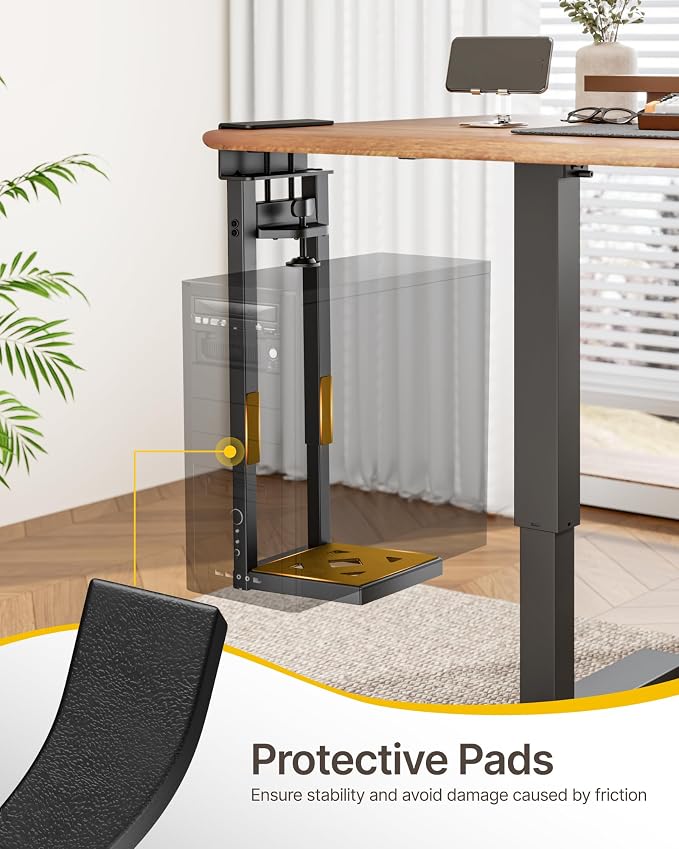 monTEK Clamp-On Under Desk PC Mount, 16.1-25.6", 66 lbs, Black | No-drill CPU holder, ventilated steel frame, adjustable fit and clamp-on installation for standing desks and home offices - Image 6