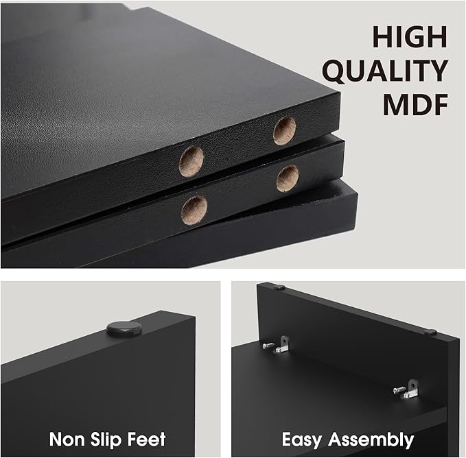 FITUEYES Wooden Monitor Stand Riser, 2-Tier Desk Storage Shelf, Black | 21.3-Inch Desktop Organizer Fits Laptop, Computer Screen and Office Supplies - Image 7