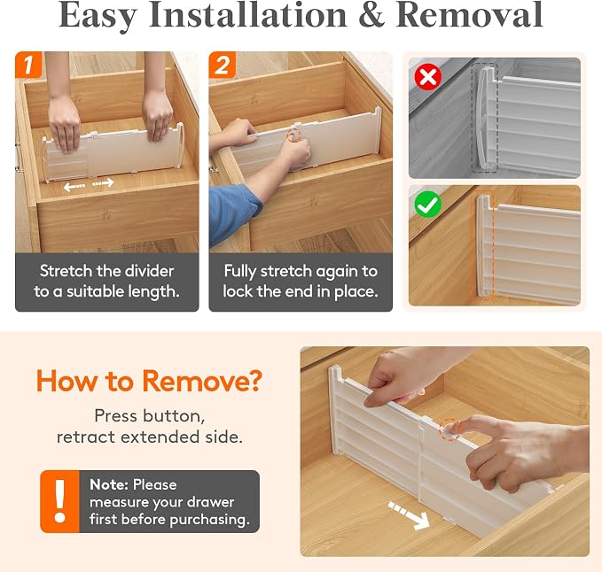 Lifewit 6" Tall Drawer Dividers, Adjustable Deep Drawer Organizer Clothes | 12 Pack 11.5"-18.5" Expandable White Plastic Separators for Dresser, Kitchen, Cabinet, Closet, Office Organization & Storage - Image 6