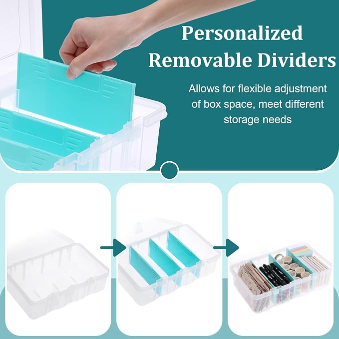 BTSKY Clear Plastic Dividing Storage Box with 4 Compartments Adjustable Storage Bin with Lid Plastic Craft Storage Container Multipurpose Sewing Box Art Supply Organizer, 13.3x8.1x3.4 Inches | 13.3x8.1x3.4 Inches Adjustable Storage Bin with Lid Plastic... - Image 4