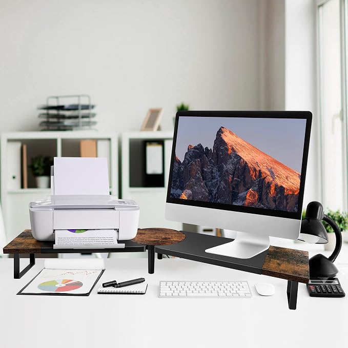 Across-Star Dual-Monitor Stand for Desk - Large Adjustable Length and Angle Riser for 2 Monitors, Double Computer Desktop Organizer, Shelf for TV, Laptop, Printer - Image 2