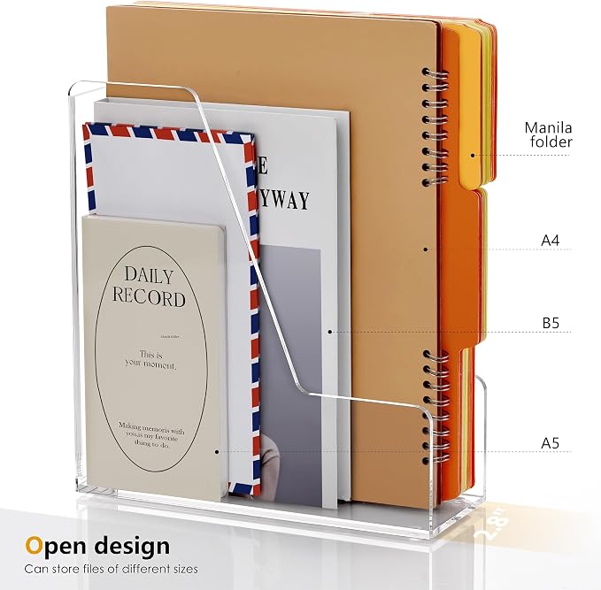 SANRUI 4 Pack Clear Acrylic Vertical File Organizer, Desk Organizer and Storage Bins Holding for Magazines, Binders, Notebooks, Envelopes, Multi-purpose Document Organizer for Home Office - Image 6