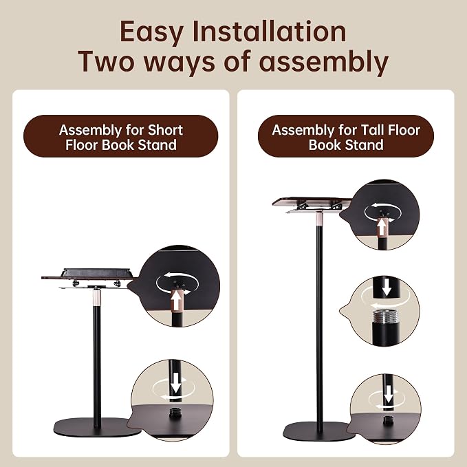 2-in-1 Floor & Desktop Book Stand, Adjustable Reading Music Podium | Portable Dual-Use 19"-62.2" Music Sheet Display, Laptop, Cookbook, Projector Stand Holder, 360° Rotate, Page Clip, Wood - Image 9