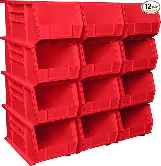 Akro-Mils 30240 AkroBins Plastic Storage Bins, 15"x8"x7", Red, 12-Pack by Akro-Mils