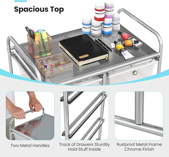 Moccha 10-Drawer Rolling Storage Cart - Under Desk Storage Drawers with wheels for Craft Art Supply Paper Salon, Scrapbook Paper Tools, Mobile Utility Cart for Classroom, Clear - Image 8