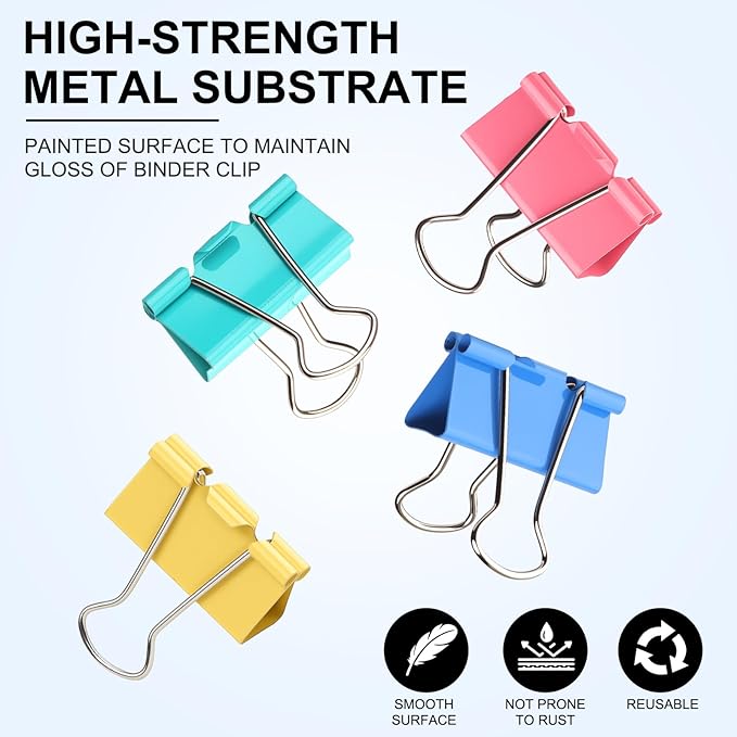 Colored Binder Clips,Medium Binder Clip 1.25 Inch (48 Pack) with Container,Color Binder Clips Medium Size, Big Paper Clips Clamps, Clips for Paperwork, for Office and Home Supplies School