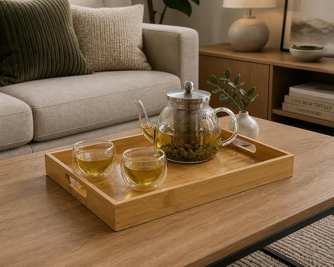 Bamboo Stackable, Open Front, Medium Storage Bins with Serving Tray Lid - Image 4