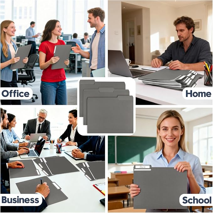 File Folders,Colored File Folders Letter Size,8.5" x 11",150 Pack 1/3 Cut Tab Bulk Folders with Blank Labels,Durable Paper Folders for Office Business School Home Use,Dark Gray - Image 7