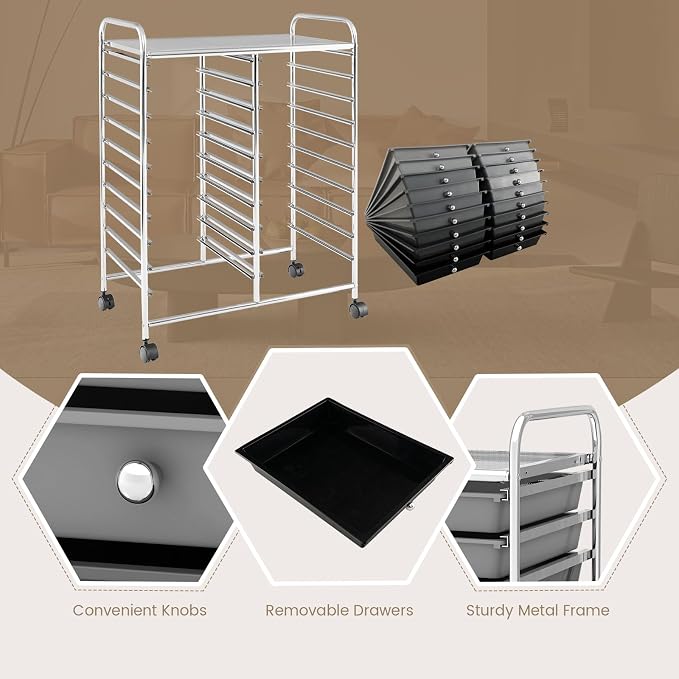 GOFLAME 20-Drawer Rolling Storage Cart, Multifunctional Art Craft Organizer Cart, Mobile Utility Storage Cart with Removable Drawers & Lockable Wheels, Craft Cart for Home Office School, Grey Gradient - Image 6
