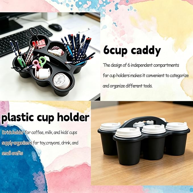 6 Pack Classroom Caddy Organizer with Handle Black Plastic Table Caddy 6 Compartments Storage Cup Holder for School Supplies Art Crafts Crayons Pencils Stackable Desk Caddy for Office Home - Image 4