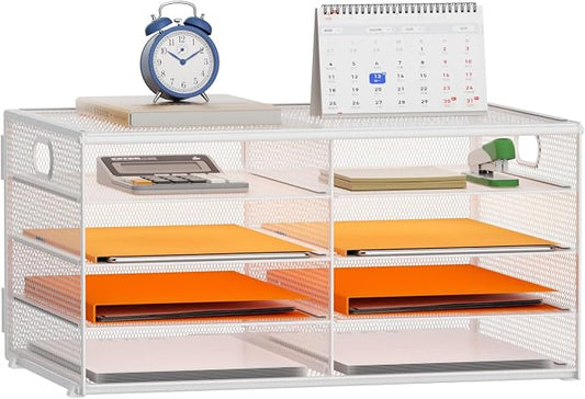 Marbrasse 5 Tier Desktop Literature Organizer, Mesh Paper Organizer Desk Organizers, File Sorter Mail Center Paper Storage Cabinet Classroom Keepers Mailbox for Office Home School,White by Marbrasse