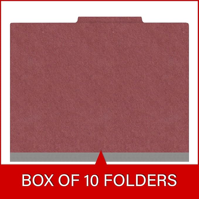 25 Pt. Pressboard Classification Folders, 2/5 Cut ROC Top Tab, Letter Size, 1 Pocket Divider, Dark Red (Box of 10) - Image 6