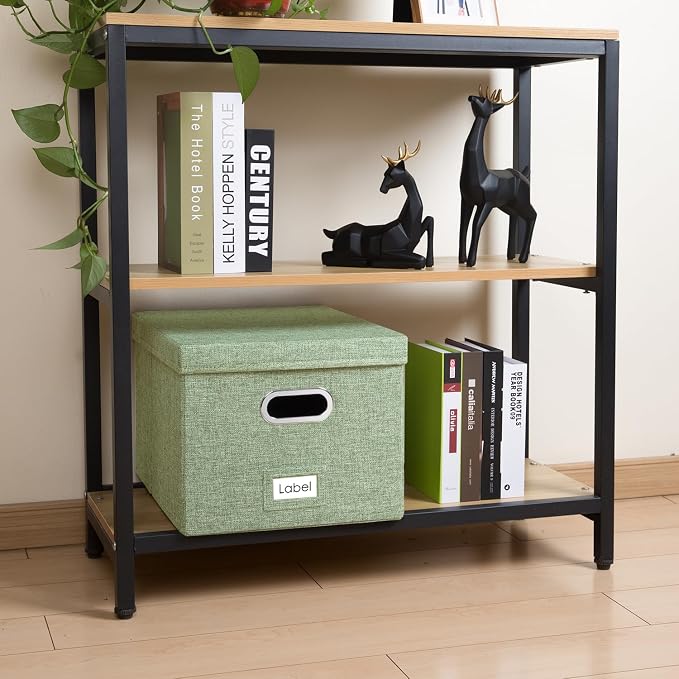 File Organizer Box - Set of 2 Collapsible Decorative Linen Filing Storage Hanging File Folders with Lids Office Cabinet Letter/Legal Size Green 17x14x11.2 inch - Image 3
