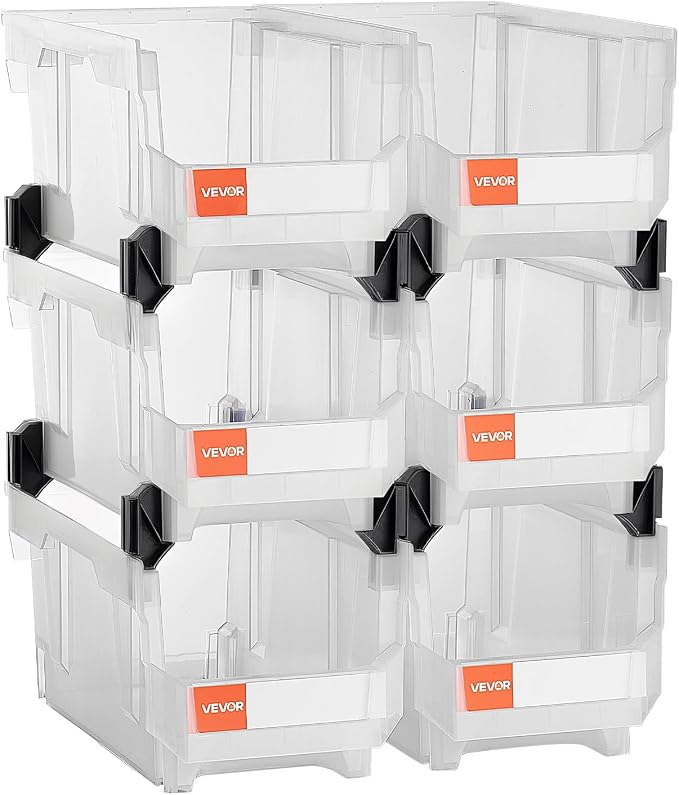 VEVOR Plastic Stackable Storage Bins, 14.8 x 8.5 x 7.1 inch (6 Pack), Plastic Containers for Organizing & Storage Bins for Closet, Garage, Small Parts, Office Supplies, Other Accessories, Transparent - Image 9
