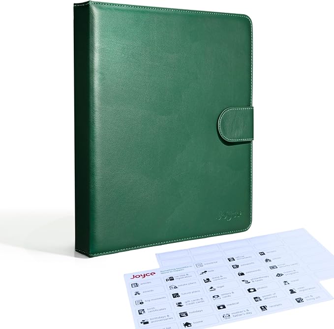 JOYCE Important Document Organizer 14 Expanding Pockets,Olive Green | Waterproof leather binder with 13 Card Slots for Passports, Birth Certificates, Tax Files and Wills by FeaturedProducts