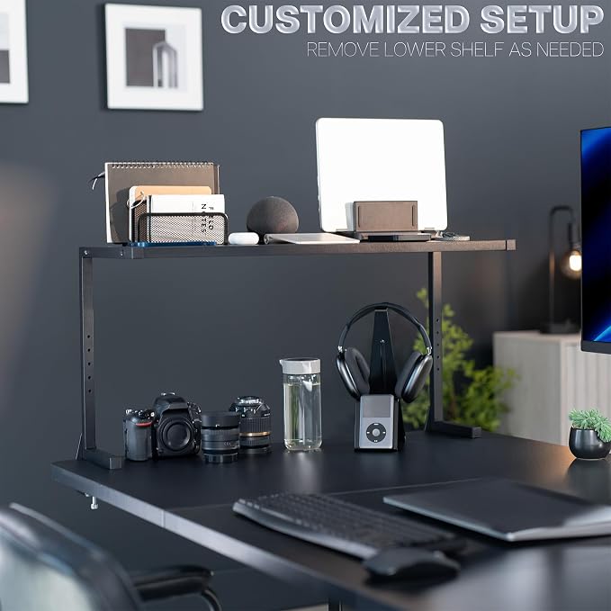VIVO Black Clamp-on 30 inch 2-Tier Desk Shelf, STAND-SHELF30C | Above or Below Desk, 2 Level Shelving Unit for Table Accessories, Gaming Devices, and More, Storage Tray, Desktop Organizer - Image 9
