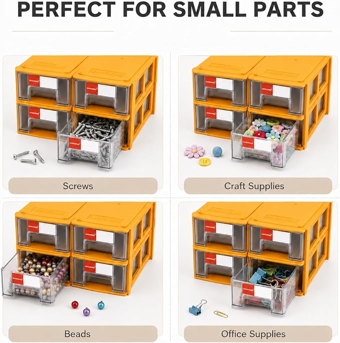 16pc Stackable Plastic Storage Drawers Mini Desk Organizer Yellow | Versatile mini desktop storage box 5.5x3.4x1.6", perfect for garage, home, school and office craft organization. - Image 5