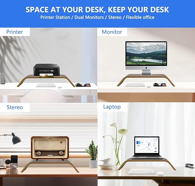 Wooden Computer Monitor Stand Save Space Desktop Riser for Computers LCD Monitors Laptop PC iMac Notebook Apple MacBook(Black Walnut) - Image 5